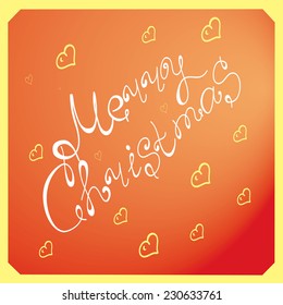 Merry Christmas with hearts on a red and gold background