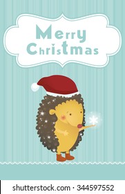 Merry Christmas hedgehog with snowflake background