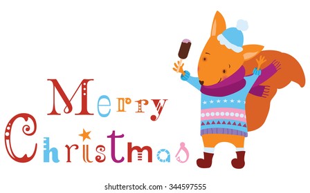 Merry Christmas hedgehog with snowflake background
