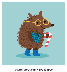 merry christmas hedgehog. vector illustration