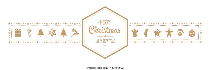 merry christmas hexagon ornament banner gold isolated background