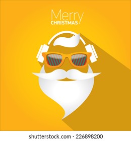 Merry Christmas hipster poster for party or greeting card on orange background. Vector illustration