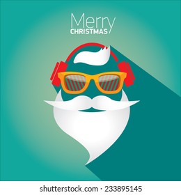 Merry Christmas hipster poster for party or greeting card on azure background. Vector illustration