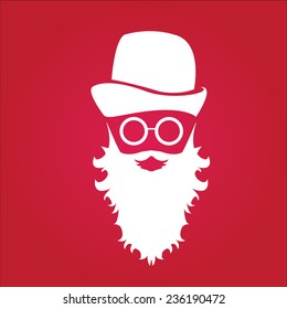 Merry Christmas hipster poster for party or greeting card on red background. Vector illustration