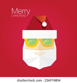 Merry Christmas hipster poster for party or greeting card on red background. Vector illustration