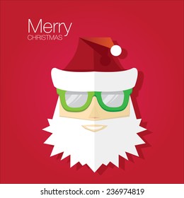 Merry Christmas hipster poster for party or greeting card on red background. Vector illustration