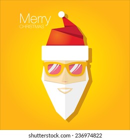 Merry Christmas hipster poster for party or greeting card on orange background. Vector illustration