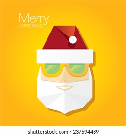 Merry Christmas hipster poster for party or greeting card on orange background. Vector illustration