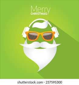 Merry Christmas hipster poster for party or greeting card on green background. Vector illustration