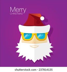 Merry Christmas hipster poster for party or greeting card on violet background. Vector illustration