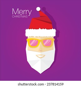 Merry Christmas hipster poster for party or greeting card on violet background. Vector illustration