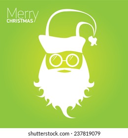 Merry Christmas hipster poster for party or greeting card on green background. Vector illustration