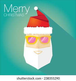 Merry Christmas hipster poster for party or greeting card on turquoise background. Vector illustration