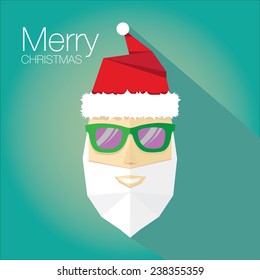 Merry Christmas hipster poster for party or greeting card on turquoise background. Vector illustration