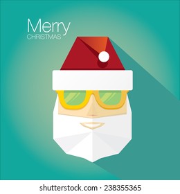 Merry Christmas hipster poster for party or greeting card on turquoise background. Vector illustration
