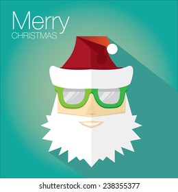 Merry Christmas hipster poster for party or greeting card on turquoise background. Vector illustration