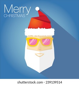Merry Christmas hipster poster for party or greeting card on blue background. Vector illustration