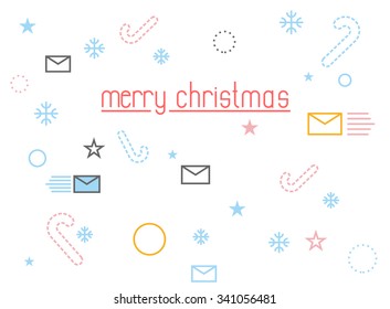 Merry Christmas. Holiday Accessories: letter to Santa Claus and snowflake. Peppermint Lollipop. Flat line style design.
