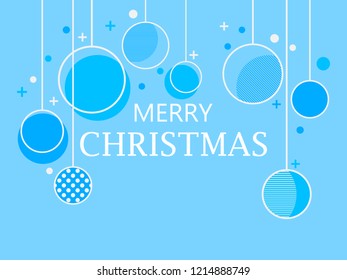 Merry Christmas. Holiday background with hanging christmas balls in memphis style. Vector illustration