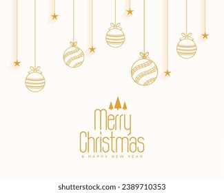 merry christmas holiday background with hanging bauble design vector