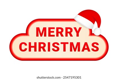 Merry Christmas Holiday banner icon with santa claus hat on white background