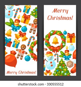 Merry Christmas holiday banners  with celebration object.