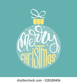 Merry Christmas. Holiday card with ornament and hand lettering. Vector illustration