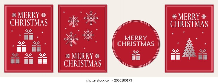 Merry Christmas holiday cards. Christmas knitted pattern. Winter background. Vector illustration.