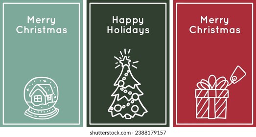 Merry Christmas holiday cards, soft colours, minimal vector illustration