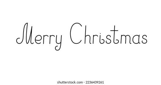 Merry Christmas holiday celebration phrase, hand drawn horizontal banner vector simple lettering isolated for greeting card, postcards, poster, banner, invitation, web design