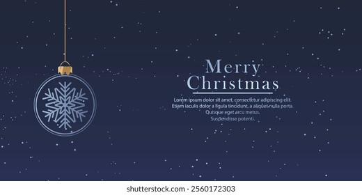 Merry christmas holiday concept banner. Dark blue background with snow. Christmas magical background with blue color illustration. Christmas card.