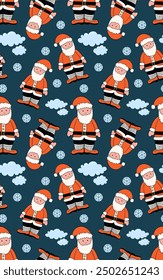 Merry Christmas holiday. Cute Christmas character Santa Claus, vector seamless pattern, for fabric, textile and wallpaper