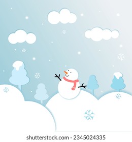 Merry Christmas holiday design, paper cut out snow globe decoration with snowflakes, snowdrifts, blue background for greeting card, banner, poster, invitation, paper cut art style, vector illustration