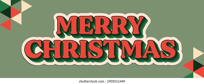 Merry Christmas holiday graphic design vector banner, retro vintage modern illustration, red green stripped geometric pattern, December celebration sign, label header element, greeting card art