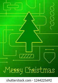 Merry Christmas Holiday Greeting Card. Geometry lines, art techno style. Line art design. Vector Illustration.