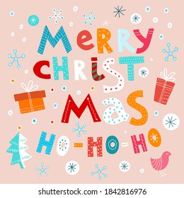 Merry Christmas holiday greeting card illustration. 