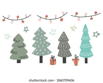 Merry Christmas holiday greeting card illustration. Hand drawn elements.