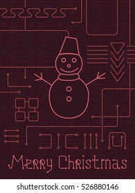 Merry Christmas Holiday Greeting Card. Geometry lines, art techno style. Line art design.