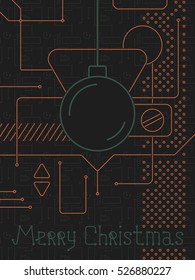 Merry Christmas Holiday Greeting Card. Geometry lines, art techno style. Line art design.