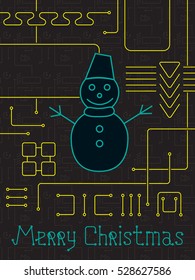 Merry Christmas Holiday Greeting Card. Geometry lines, art techno style. Line art design.