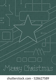 Merry Christmas Holiday Greeting Card. Geometry lines, art techno style. Line art design.