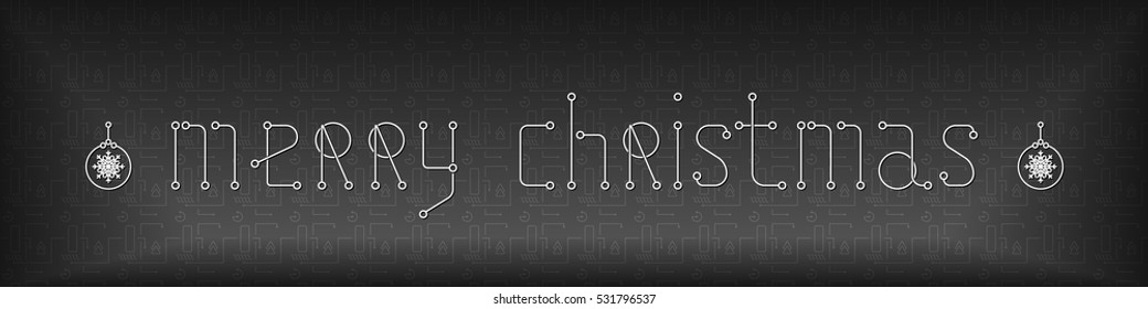 Merry Christmas Holiday Greeting Card. Geometry lines, art techno style banner. Gray color backdrop.