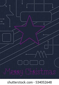 Merry Christmas Holiday Greeting Card. Geometry lines, art techno style. Line art design.