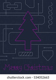 Merry Christmas Holiday Greeting Card. Geometry lines, art techno style. Line art design.