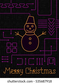 Merry Christmas Holiday Greeting Card. Geometry lines, art techno style. Line art design.