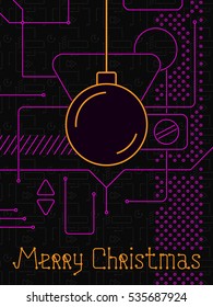 Merry Christmas Holiday Greeting Card. Geometry lines, art techno style. Line art design.