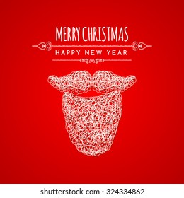 Merry Christmas holiday greeting design with Santa Claus beard and mustache. Vector illustration