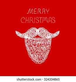 Merry Christmas holiday greeting design with Santa Claus beard and mustache. Vector illustration
