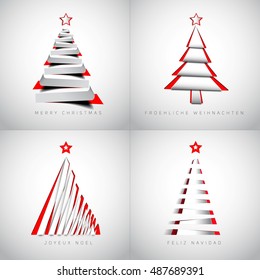 Merry Christmas holiday greeting design set with xmas trees in papercut, vector style postcard illustration