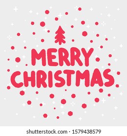 Merry Christmas Holiday Greetings Card with Marker Handwritten Text in Red on Light Background Vector EPS